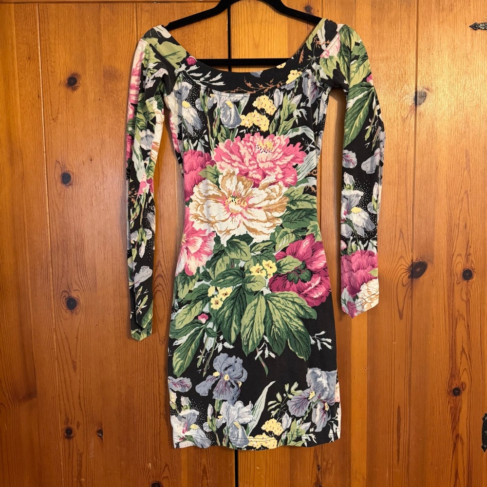 80s Punk Label Betsey Johnson Floral Long Sleeve Dress RARE